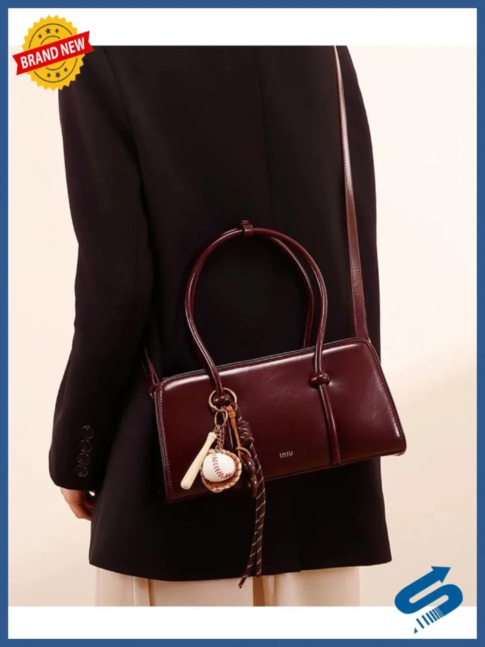 Glossy PU Leather Satchel Crossbody Bag With Detachable Straps